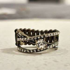 5/$25 Antique Gold and CZ Rhinestone Adjustable Elastic Ring
